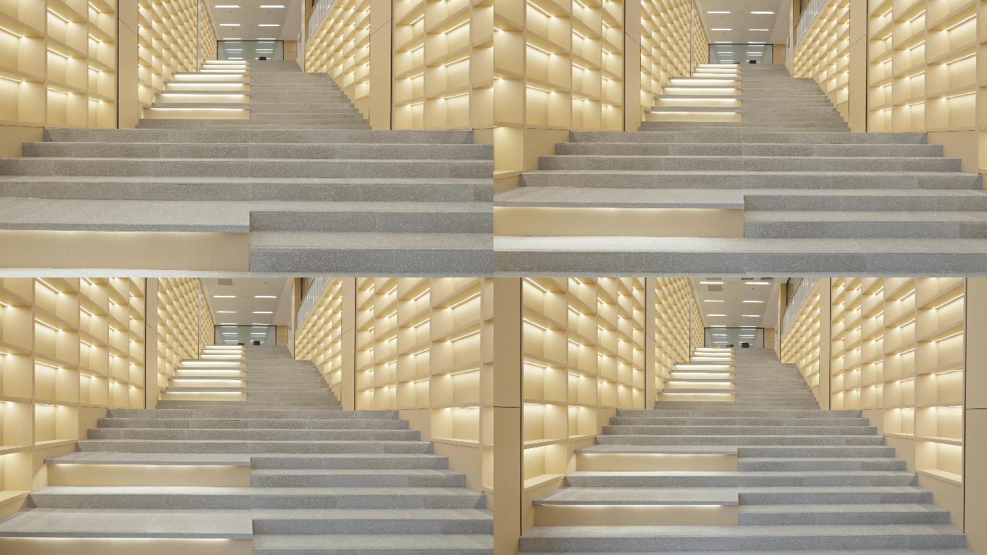 4K正版-设计感学校图书馆走廊台阶 01