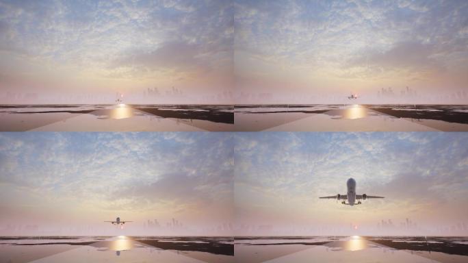 机场跑道单发中型客机滑行起飞升空画面素材