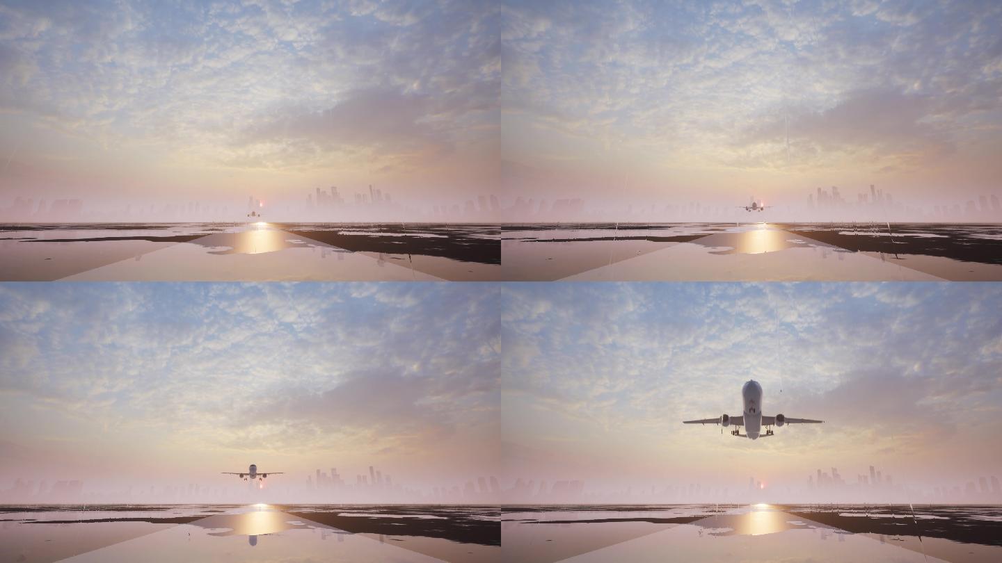 机场跑道单发中型客机滑行起飞升空画面素材