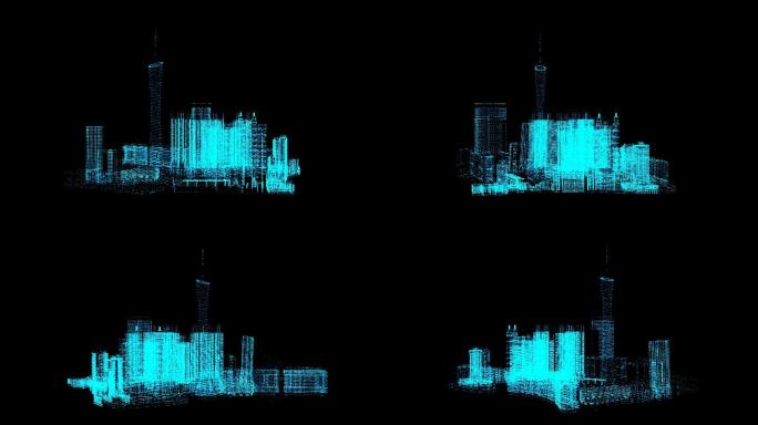蓝色全息投影粒子城市旋转素材带通道
