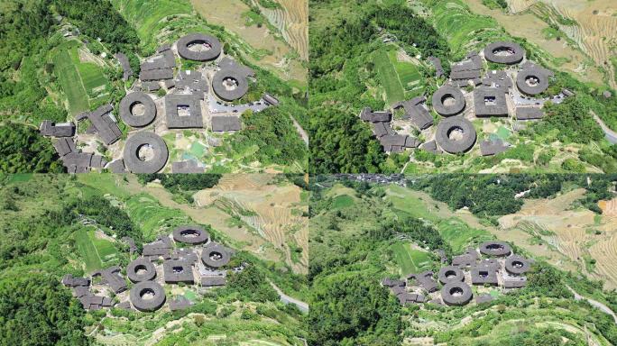 福建土楼航拍田螺坑漳州南靖土楼古镇房屋