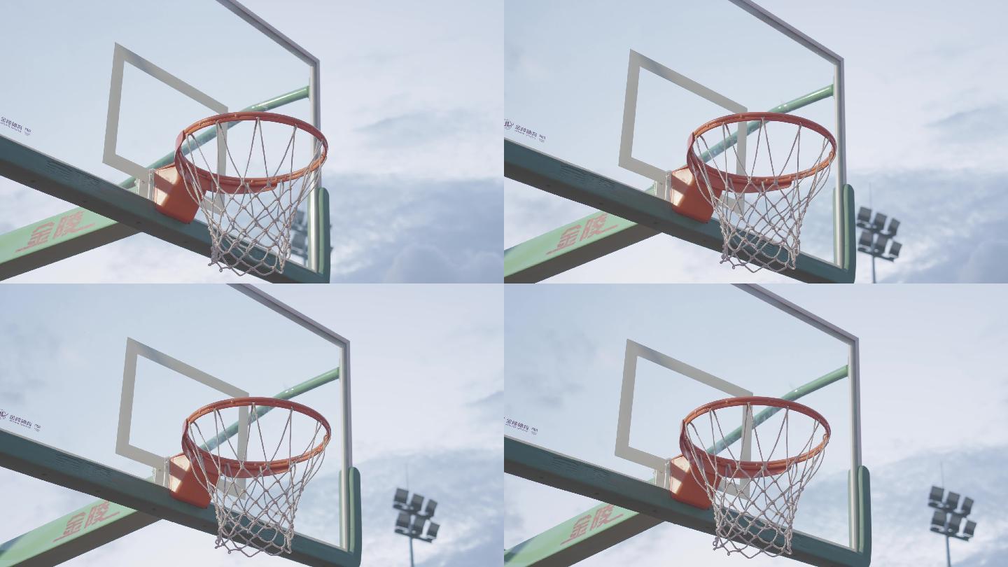4K正版-蓝天白云下的篮球架篮球框02