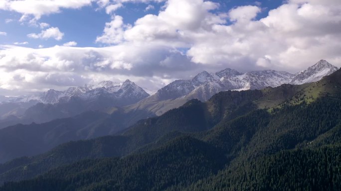 原始森林雪山航拍延迟摄影