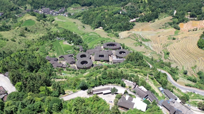 福建土楼航拍田螺坑漳州南靖土楼古镇房屋