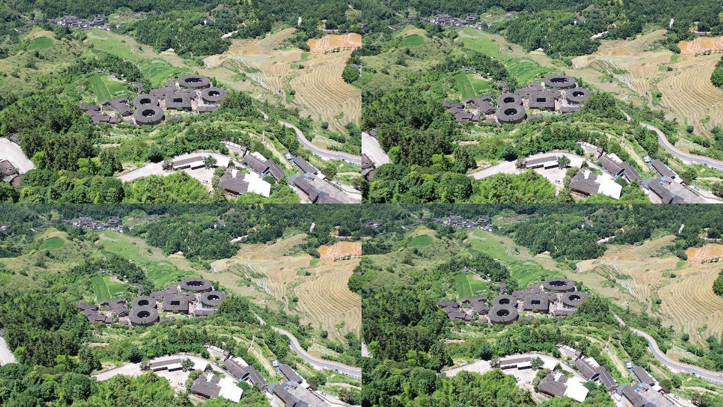 福建土楼航拍田螺坑漳州南靖土楼古镇房屋