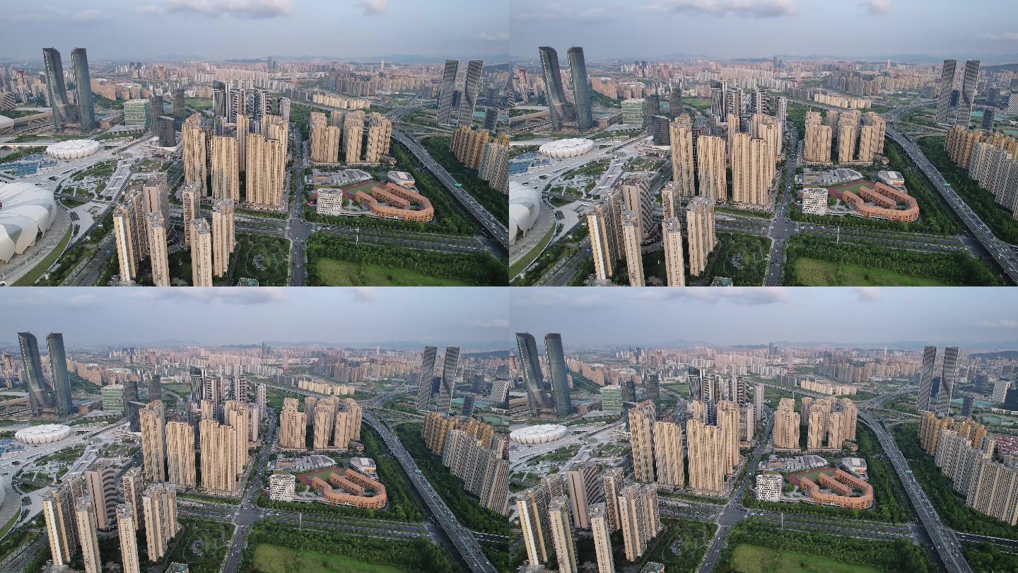 杭州滨江奥体中心现代城市风光航拍