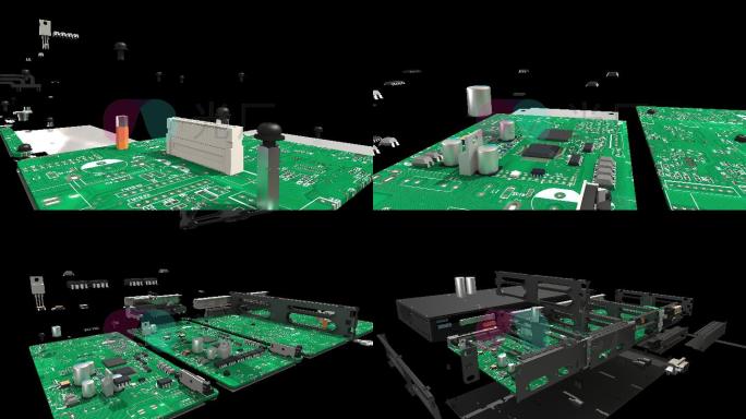 服务器路由器电路板组合生长变形分解动画
