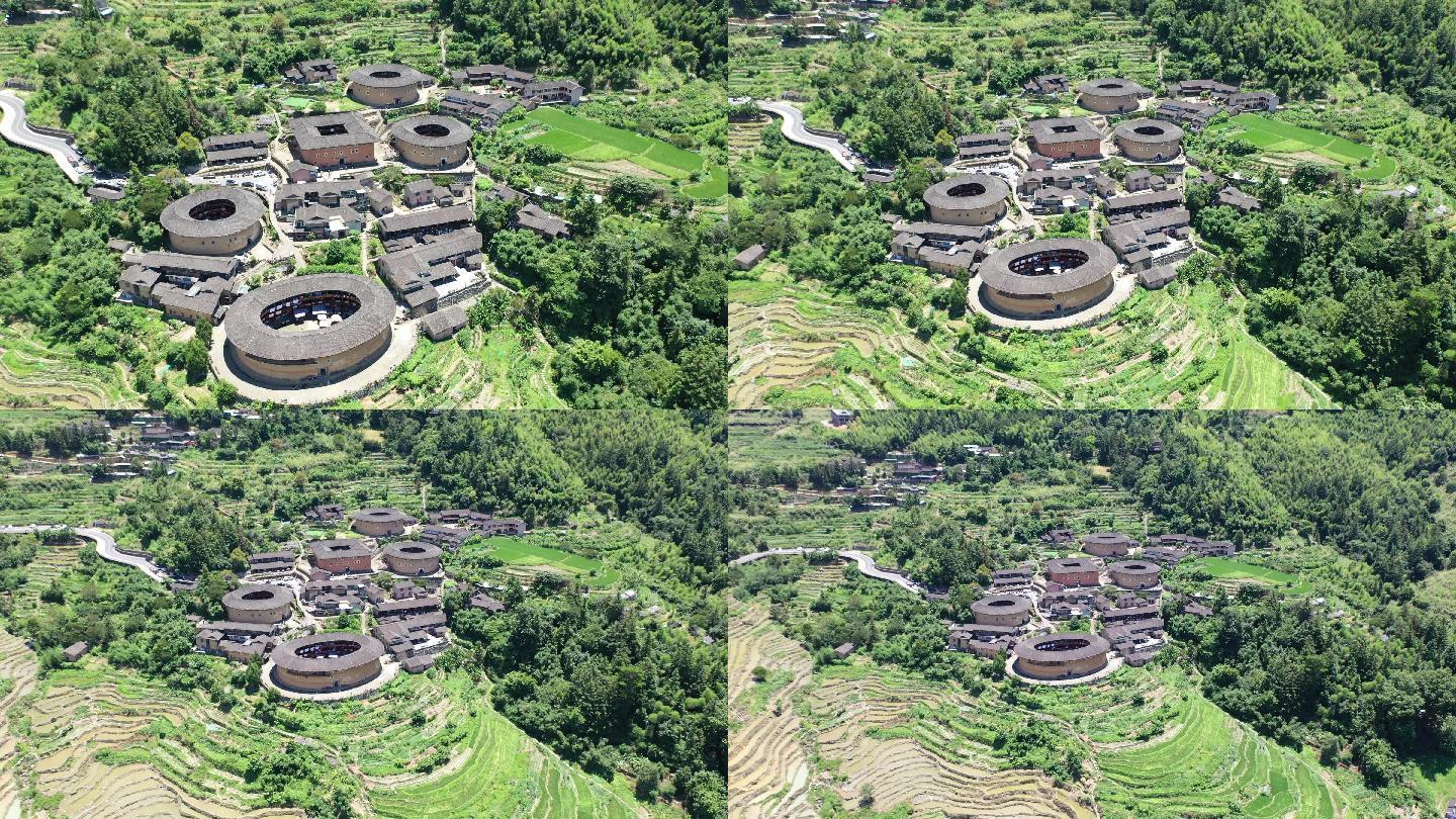 福建土楼航拍田螺坑漳州南靖土楼古镇房屋