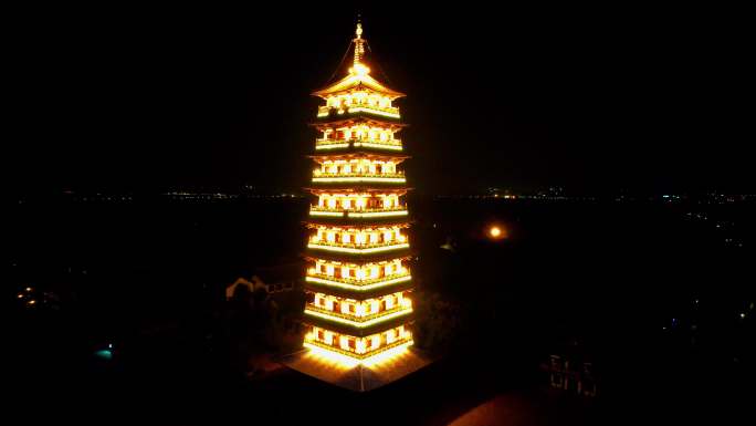 扬州大明寺栖灵塔5K夜景视频实拍航拍
