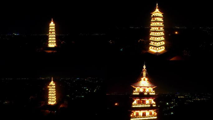 扬州大明寺栖灵塔5K夜景视频实拍航拍