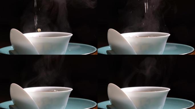 浙江茶艺茶道茶馆茶杯泡茶冲水倒水热气红茶