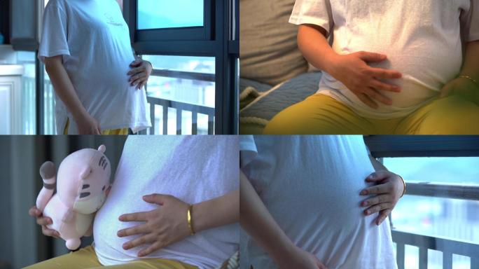 孕妇窗前阳台 沙发 抚摸肚子