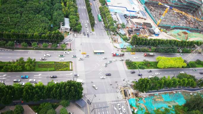 4K航拍陕西西安城市中心现代交通