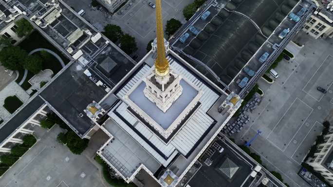 上海展览中心中苏友好大厦日出清晨鸟瞰航拍