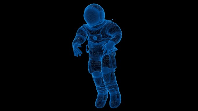 蓝色科技线条全息宇航员漂浮透明通道素材