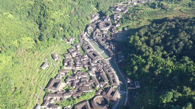 福建漳州南靖土楼古村落乡村古镇塔下村航拍