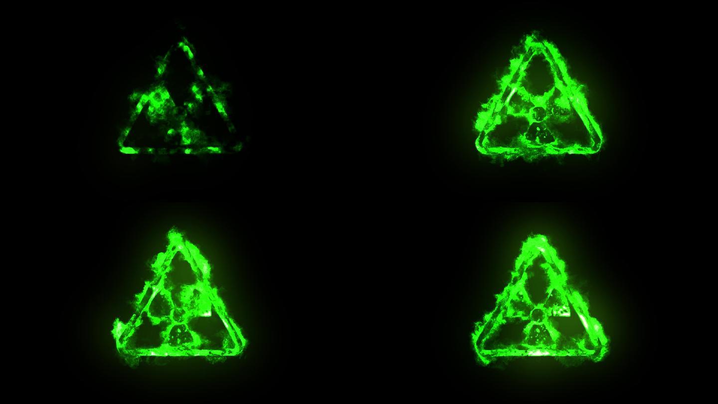 绿色放射警告标志燃烧