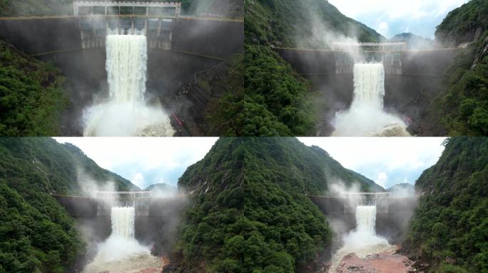 水电站 大坝 泄洪 瀑布 航拍 水力发电