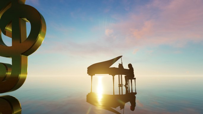 4K唯美意境海上钢琴
