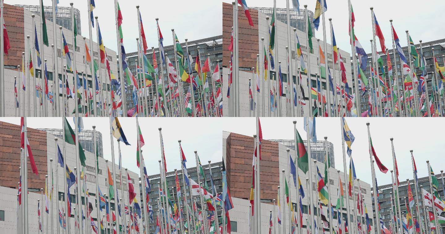 上海世博会博物馆各国旗帜8K实拍原素材