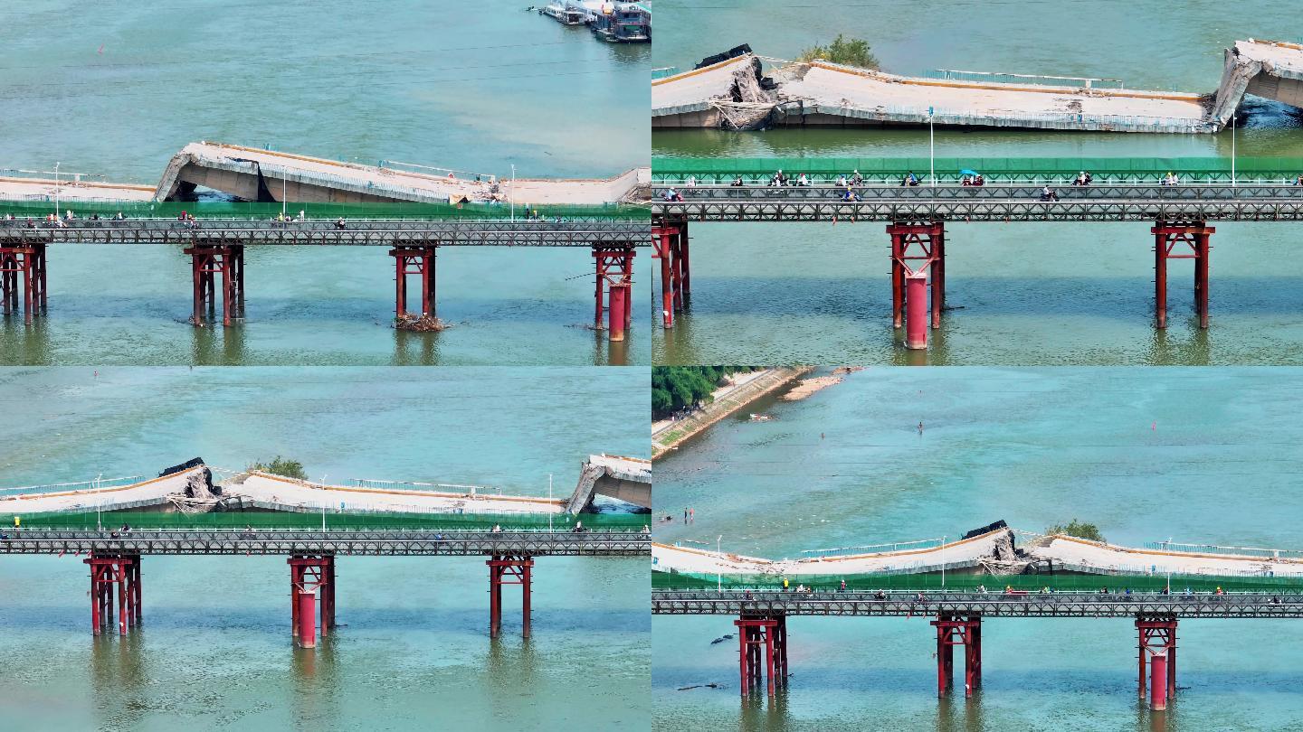 长焦航拍桂林净瓶山桥炸桥后2022新