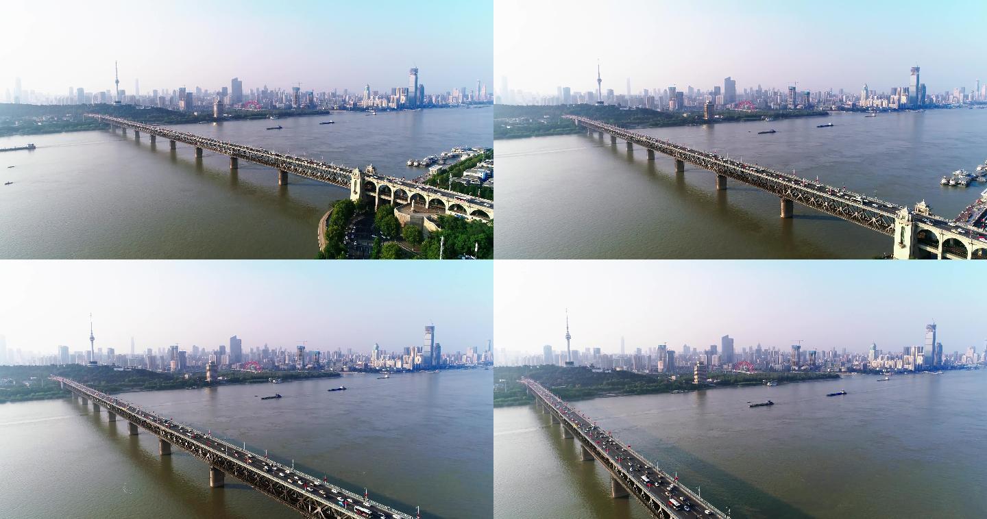 4K武汉长江大桥航拍全景A