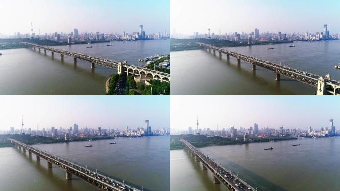 4K武汉长江大桥航拍全景A