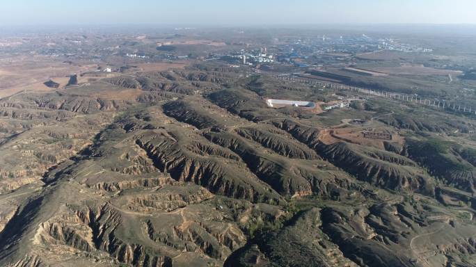 榆林矿山生态恢复陕北矿业道路绿化工程航拍