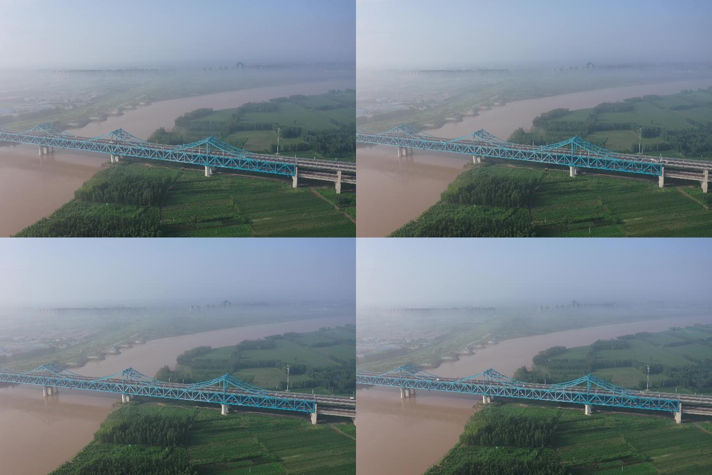 晨雾中的黄河石济高铁两用特大桥