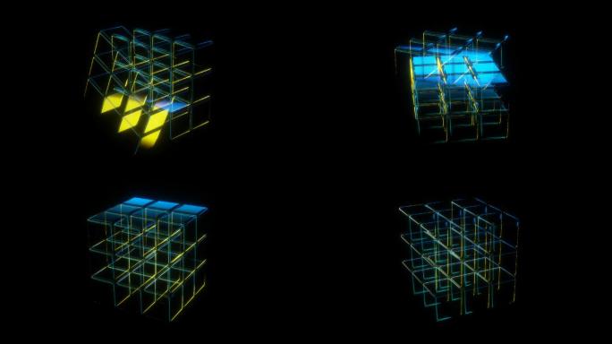 朋克风全息魔方转动透明通道素材