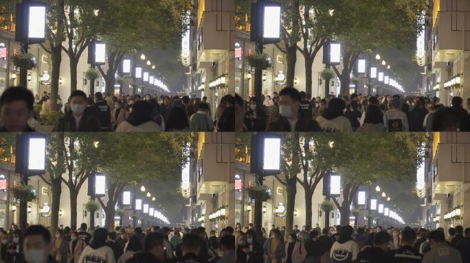 武汉江汉路夜景步行街商业街行人逛街购物