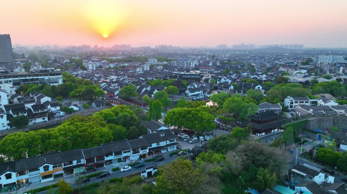 苏州石路阊门夕阳航拍