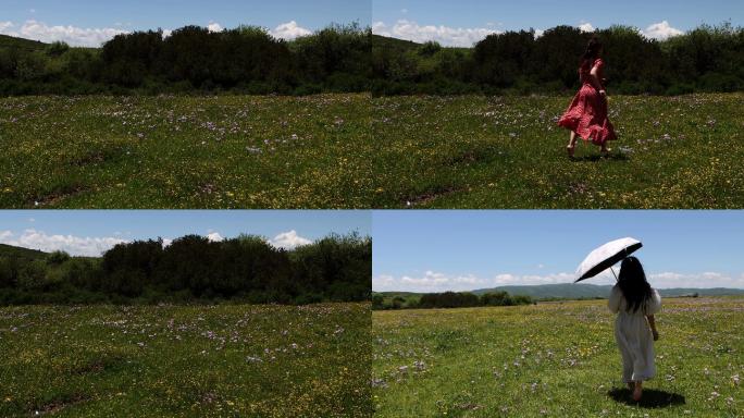 奔跑在开满野花的草地上