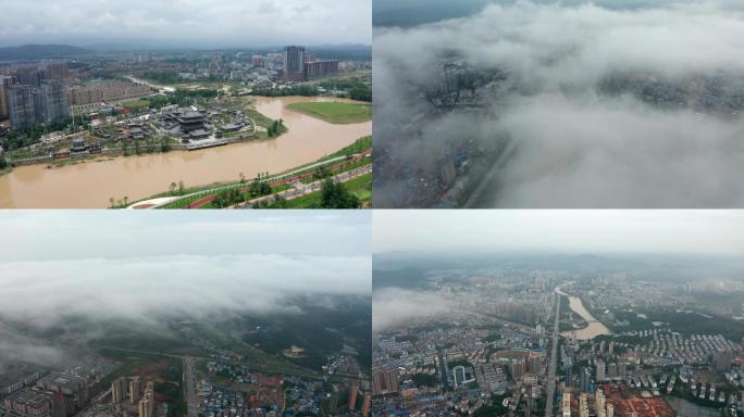 咸宁市城区在汛期时的穿云航拍