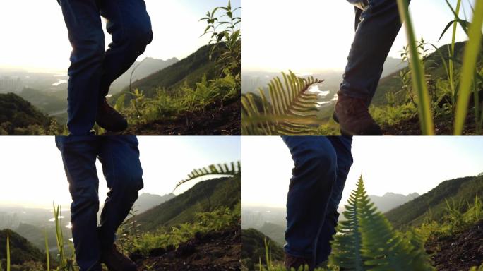 男人男子 登山 步伐