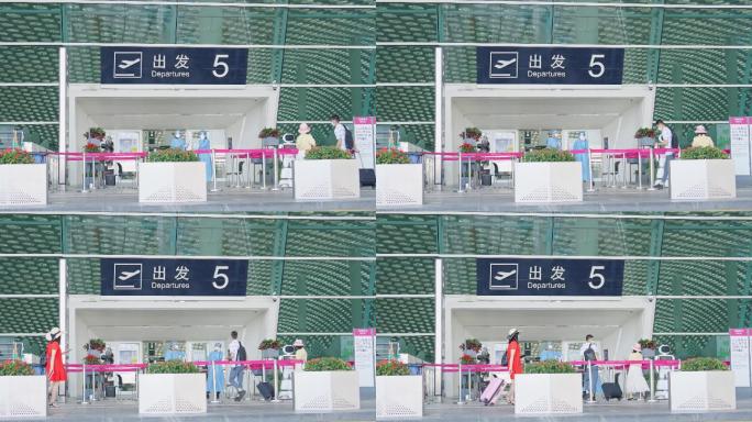 4K正版-机场入口出发的旅客