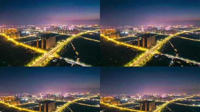 湖北荆州复兴大道夜景 航拍 延时 4K