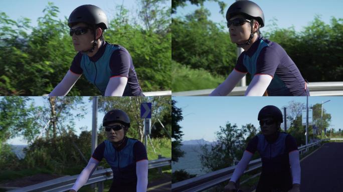 男子阳光积极骑行者自行车爱好山地车