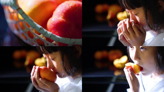 小女孩吃桃子