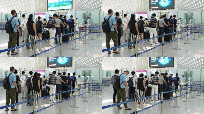 4K正版-机场航站楼等待过安检闸口的旅客