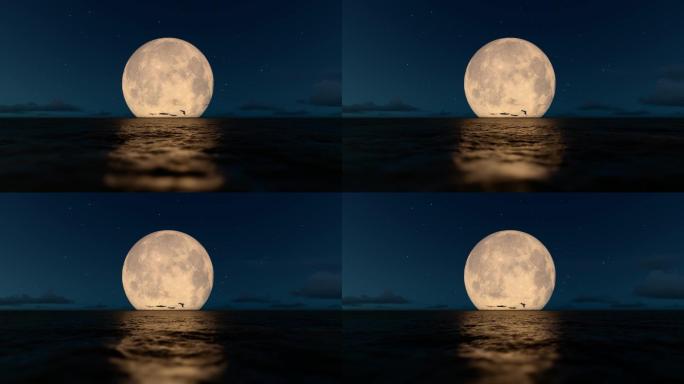 海上明月月亮素材