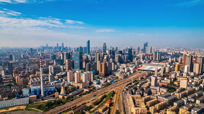 辽宁沈阳北站火车站高铁站航拍城市风景