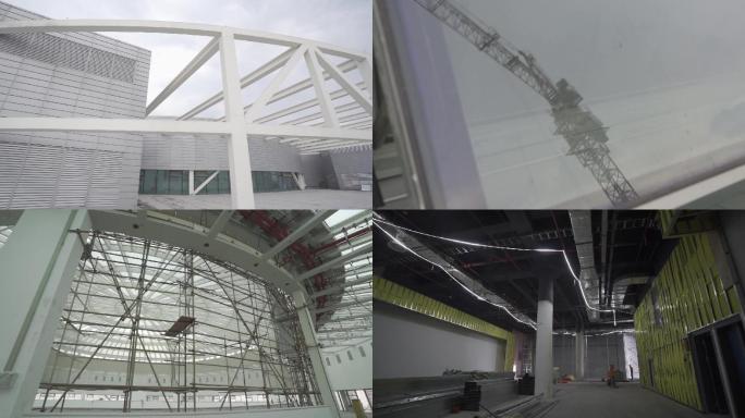 建筑工地屋面钢结构玻璃采光顶工程施工现场