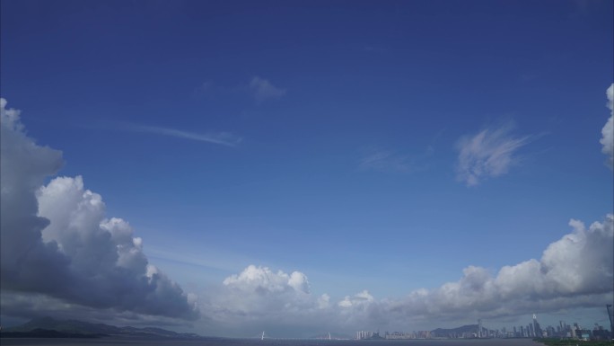 深圳海面蓝天白云 晴空 积雨云彩虹