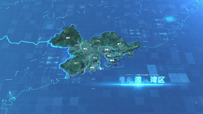 蓝色科技简洁广东珠江三角洲港珠澳地图