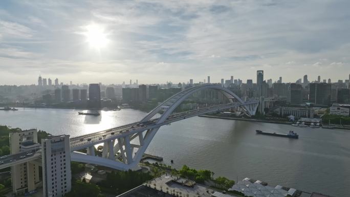 上海卢浦大桥航拍上海世博文件园