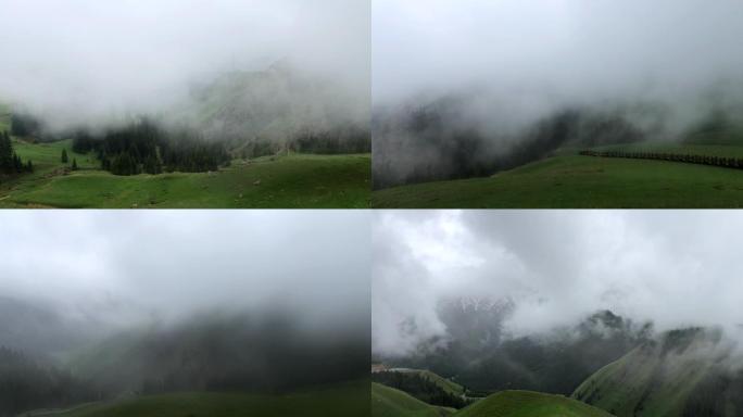 山间快速移动的云雾