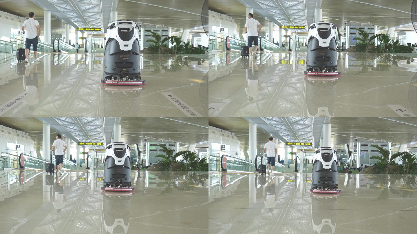 4K正版-机场航站楼大厅无人驾驶洗地机
