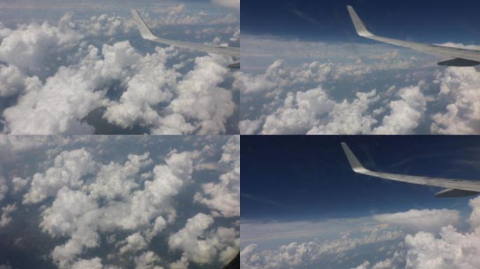 民航飞机上拍摄的白云和大地纹理