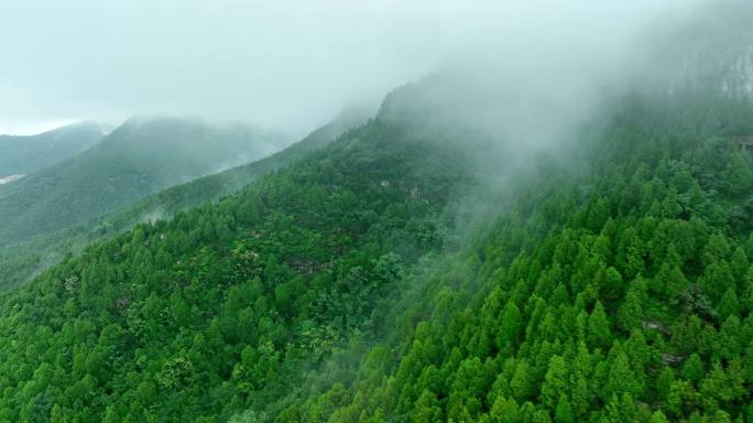 【有版权】航拍济南千佛山下雨云雾